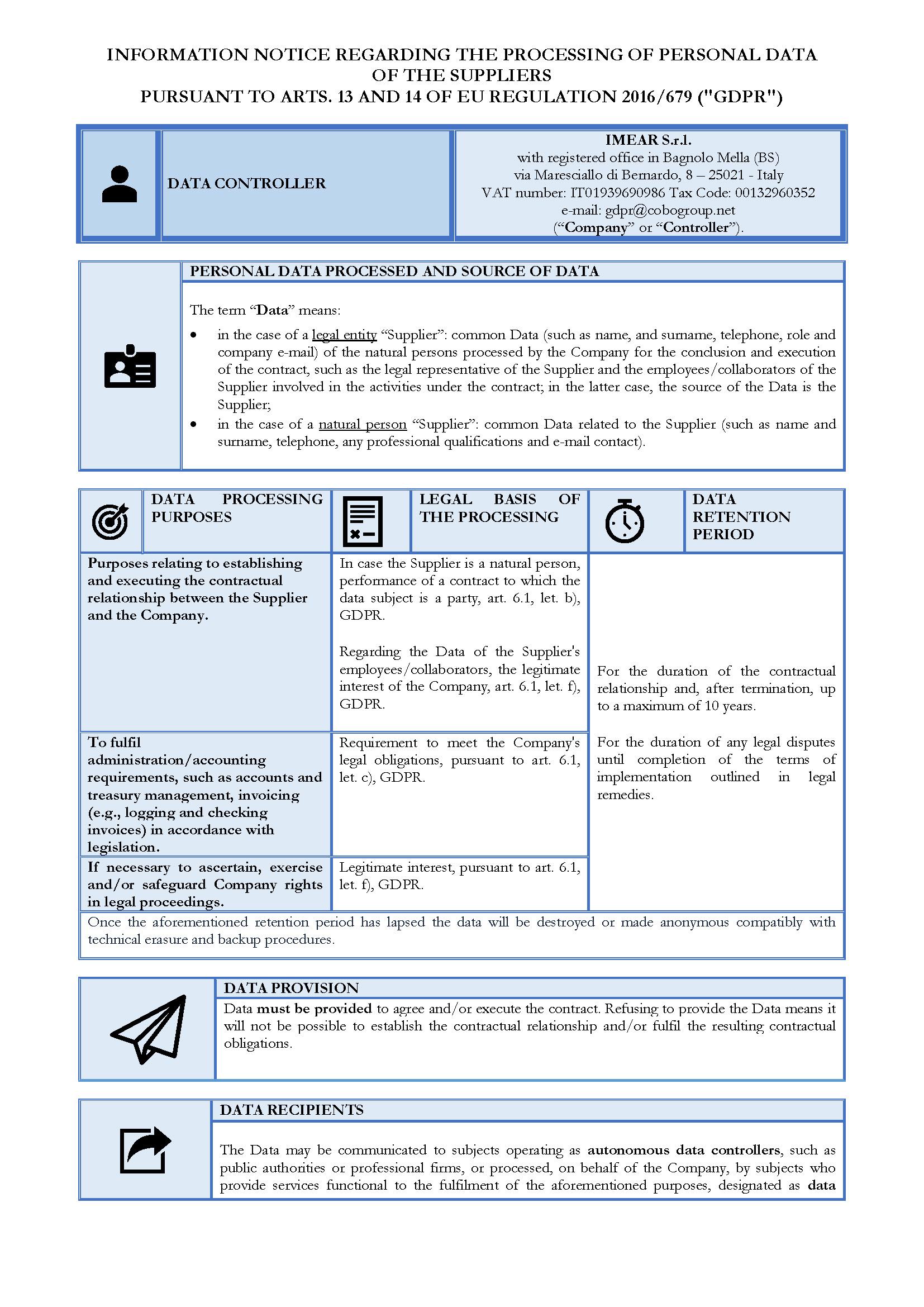 Addendum 4.d All.F GP1.001 Informativa Fornitori IMEAR Rev.00